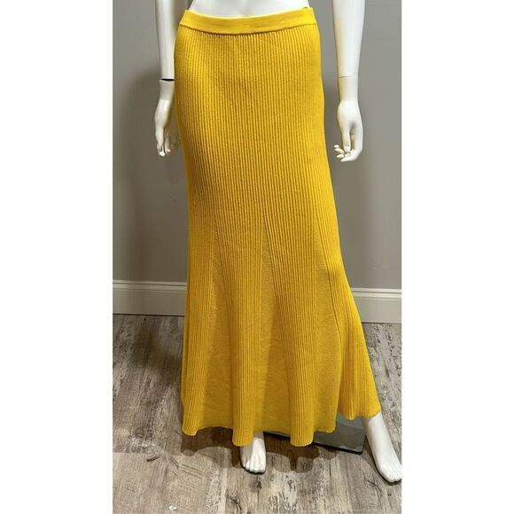 $1390 Gabriela Hearst Eula Ribbed and Pointelle Knit In Yellow Merino Wool Maxi - Picture 5 of 10